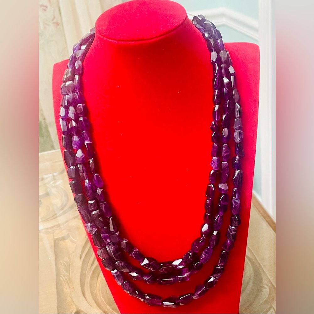 Jay King 925 Sterling Silver 3 Strand Natural  Amethyst
Necklace